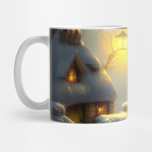 Magical Fantasy Cottage with Lights In A Snowy Scene, Scenery Nature Mug